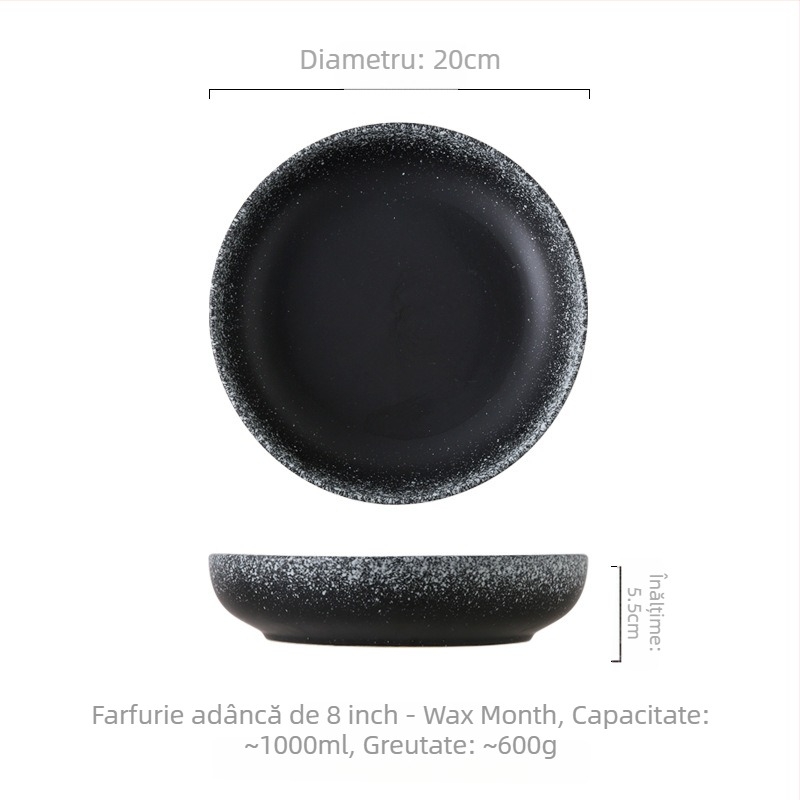 Set de boluri și farfurioare din porțelan, stil japonez, formă rotundă, compatibil cu microunde, finisaj sub glazură