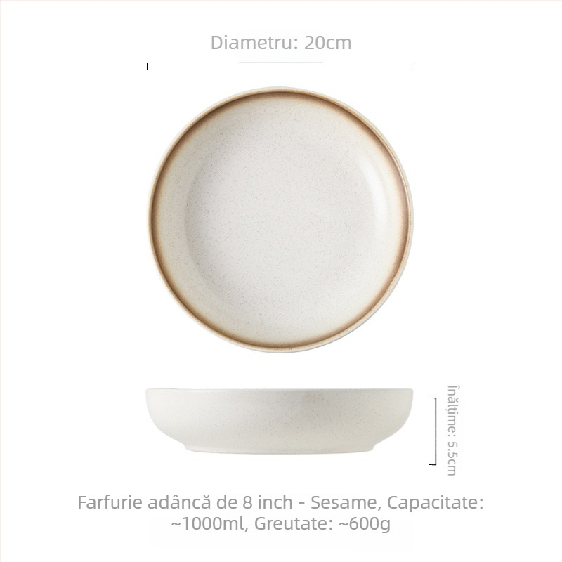 Set de boluri și farfurioare din porțelan, stil japonez, formă rotundă, compatibil cu microunde, finisaj sub glazură