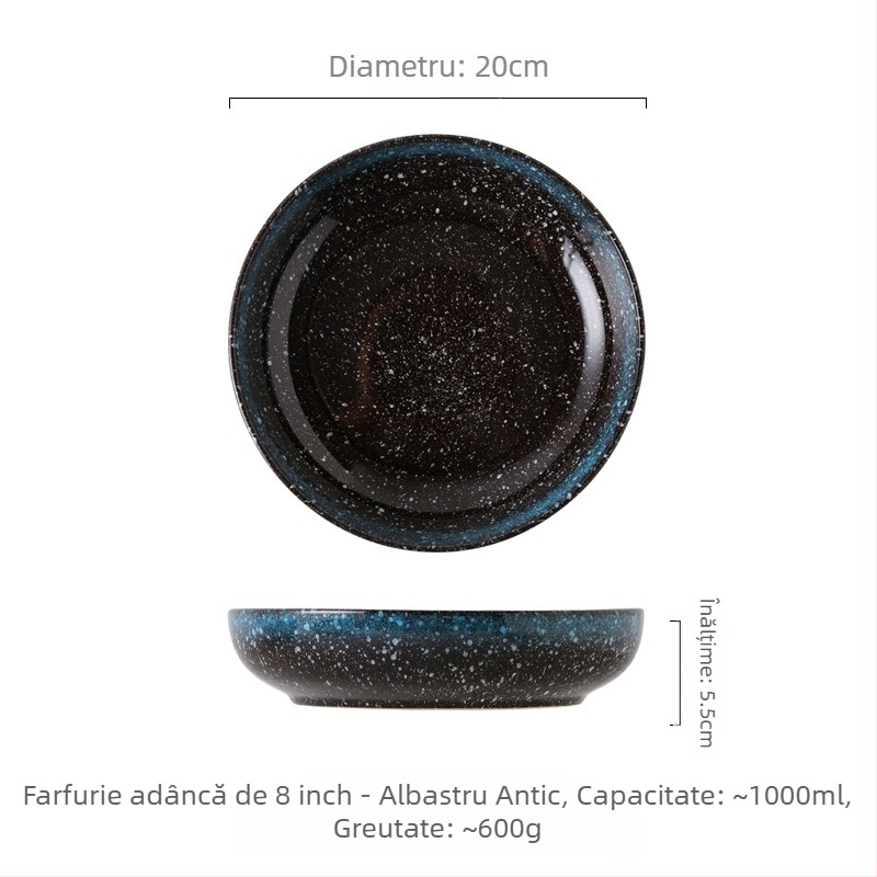 Set de boluri și farfurioare din porțelan, stil japonez, formă rotundă, compatibil cu microunde, finisaj sub glazură