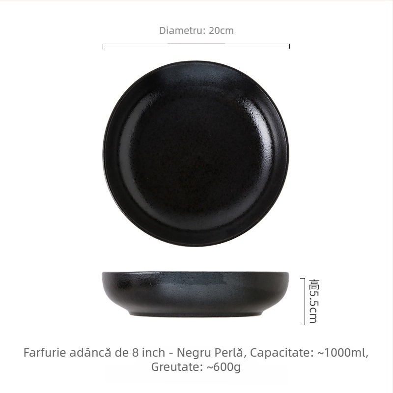 Set de boluri și farfurioare din porțelan, stil japonez, formă rotundă, compatibil cu microunde, finisaj sub glazură