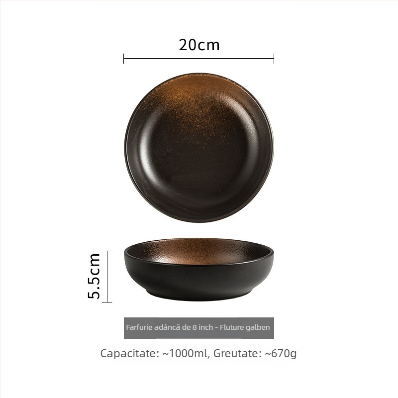 Set de boluri și farfurioare din porțelan, stil japonez, formă rotundă, compatibil cu microunde, finisaj sub glazură