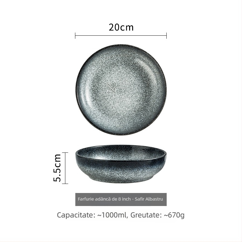 Set de boluri și farfurioare din porțelan, stil japonez, formă rotundă, compatibil cu microunde, finisaj sub glazură