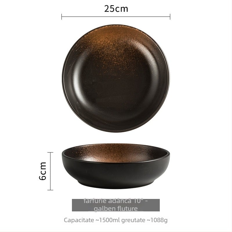 Set de boluri și farfurioare din porțelan, stil japonez, formă rotundă, compatibil cu microunde, finisaj sub glazură