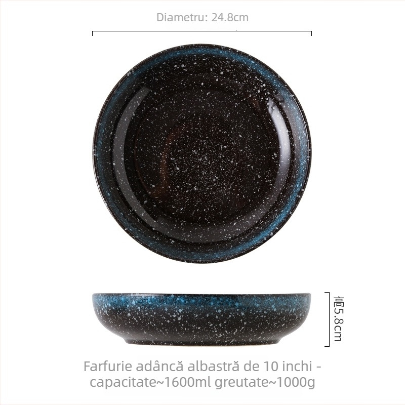 Set de boluri și farfurioare din porțelan, stil japonez, formă rotundă, compatibil cu microunde, finisaj sub glazură