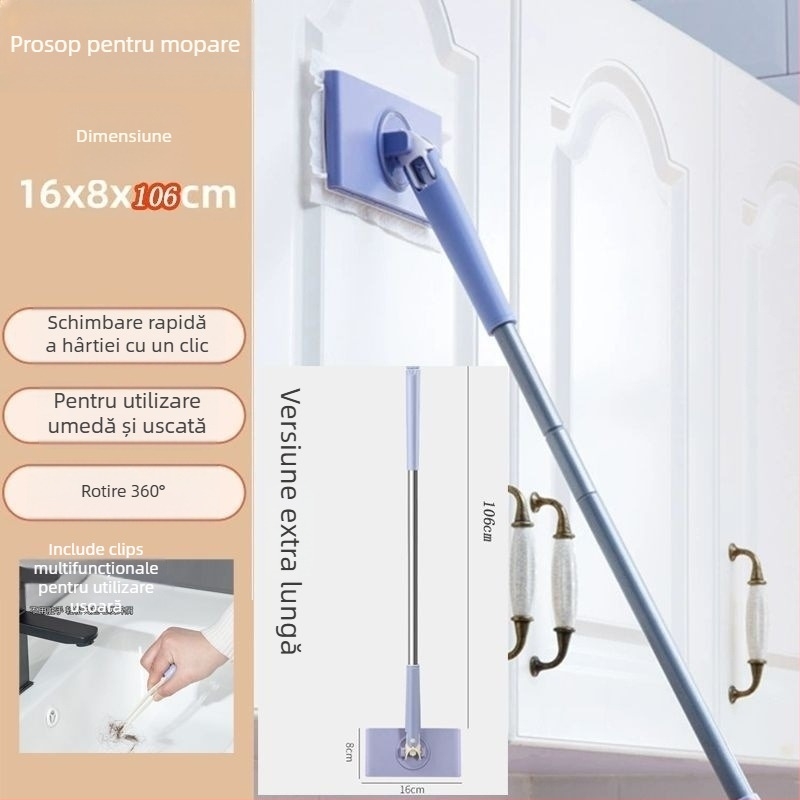 Set mop și găleată – tijă mop din fier; rezistență la coroziune nivel 10; capacitate de încărcare peste 10 kg; rată de uscare 50–60%; tip mop: alte tipuri de mop