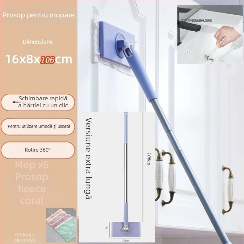 Set mop și găleată – tijă mop din fier; rezistență la coroziune nivel 10; capacitate de încărcare peste 10 kg; rată de uscare 50–60%; tip mop: alte tipuri de mop