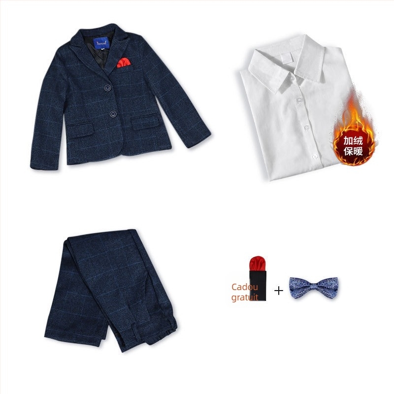 Set costum bărbătesc în stil britanic pentru toamnă-iarnă, sacou cu nasturi la un rând, material principal poliester 80%, pentru copii 3–8 ani, toamnă 2025.
