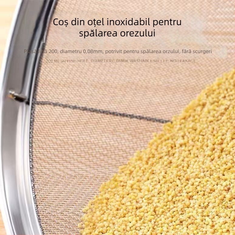 Coș rotund din oțel inoxidabil cu plasă pentru spălarea orezului, susamului și legumelor; coș de spălare pentru gospodărie cu control al apei și filtrare