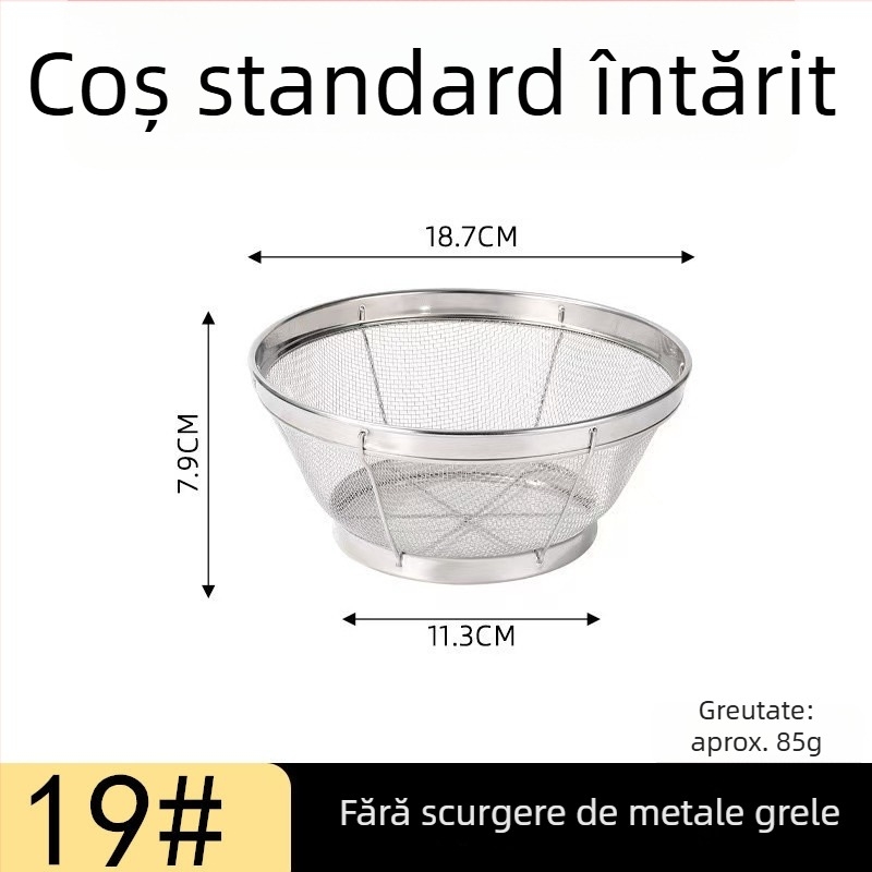 Coș rotund din oțel inoxidabil cu plasă pentru spălarea orezului, susamului și legumelor; coș de spălare pentru gospodărie cu control al apei și filtrare