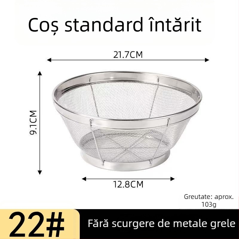 Coș rotund din oțel inoxidabil cu plasă pentru spălarea orezului, susamului și legumelor; coș de spălare pentru gospodărie cu control al apei și filtrare