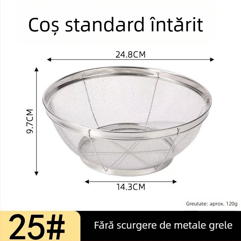 Coș rotund din oțel inoxidabil cu plasă pentru spălarea orezului, susamului și legumelor; coș de spălare pentru gospodărie cu control al apei și filtrare