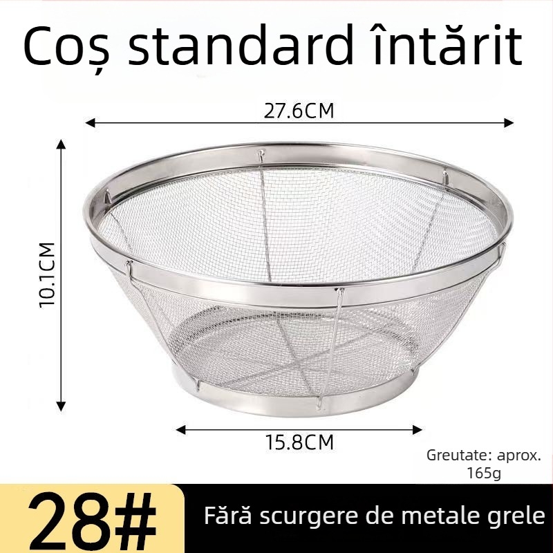 Coș rotund din oțel inoxidabil cu plasă pentru spălarea orezului, susamului și legumelor; coș de spălare pentru gospodărie cu control al apei și filtrare