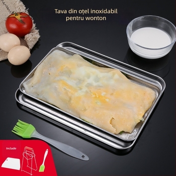 Tavă dreptunghiulară din oțel inoxidabil îngroșat pentru coacere și gătire la abur — compatibilă cu microunde, personalizare cu logo disponibilă