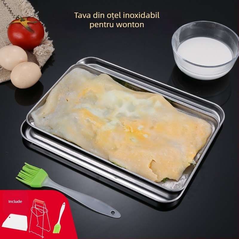 Tavă dreptunghiulară din oțel inoxidabil îngroșat pentru coacere și gătire la abur — compatibilă cu microunde, personalizare cu logo disponibilă