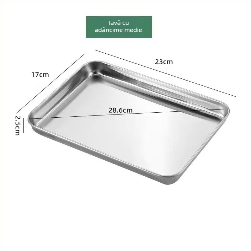 Tavă dreptunghiulară din oțel inoxidabil îngroșat pentru coacere și gătire la abur — compatibilă cu microunde, personalizare cu logo disponibilă