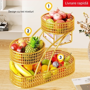 Mugege Tavă de Fructe din Fier – Lux Ușor, Coș de Fructe cu Mai multe Niveluri și Cutie de Depozitare pentru Living