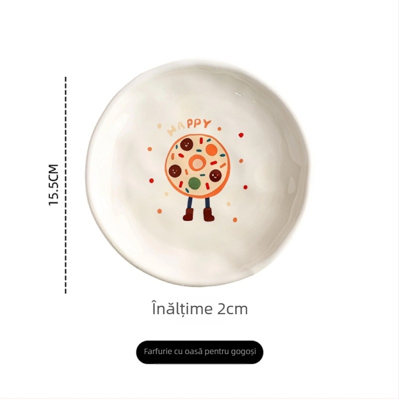 Farfurie din porțelan cu oase, farfurie ceramică pentru gustări, model Cartoon, stil drăguț, sigură pentru microunde, suprafață: sub glazură culoare + decal la temperatură înaltă