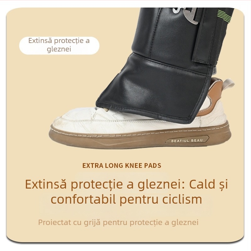 Protecții de genunchi peste genunchi pentru ciclism și motociclete, piele de vacă și lână, rezistente la vânt și frig