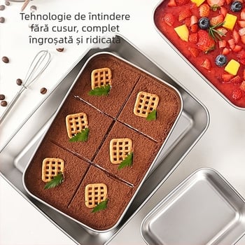 Formă tiramisu din oțel inoxidabil cu tavă pătrată, design îngroșat, recipient pentru mousse cu capac pentru patiserie casnică