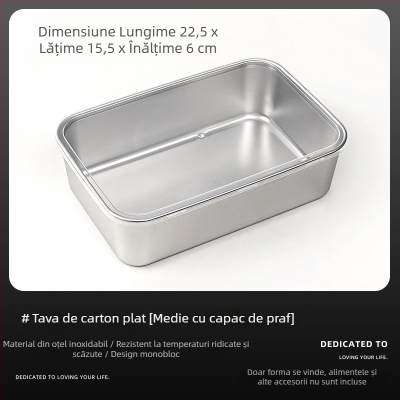 Formă tiramisu din oțel inoxidabil cu tavă pătrată, design îngroșat, recipient pentru mousse cu capac pentru patiserie casnică