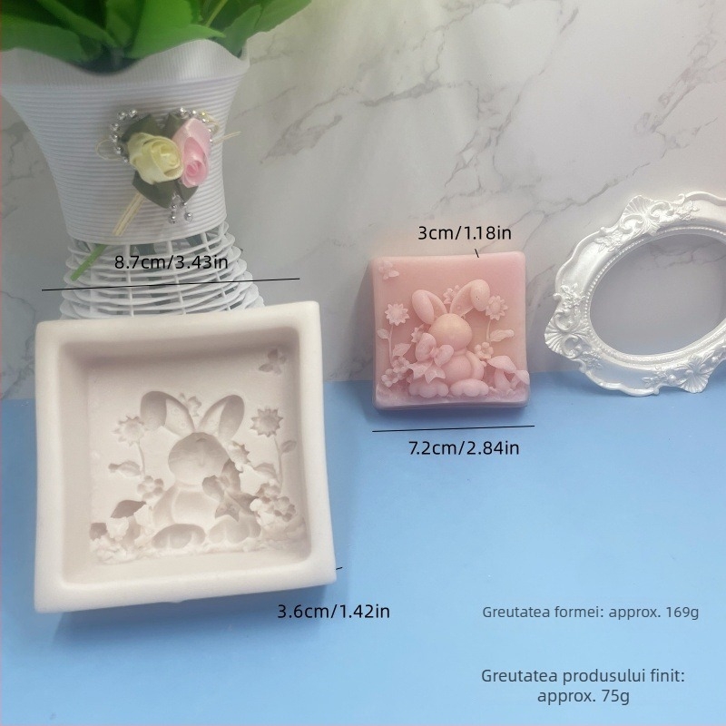 Formă din silicon în formă de iepuraș pentru săpun și prăjituri; formă neregulată; material: silicon; potrivită pentru rășină epoxidică și lumânări aromatice