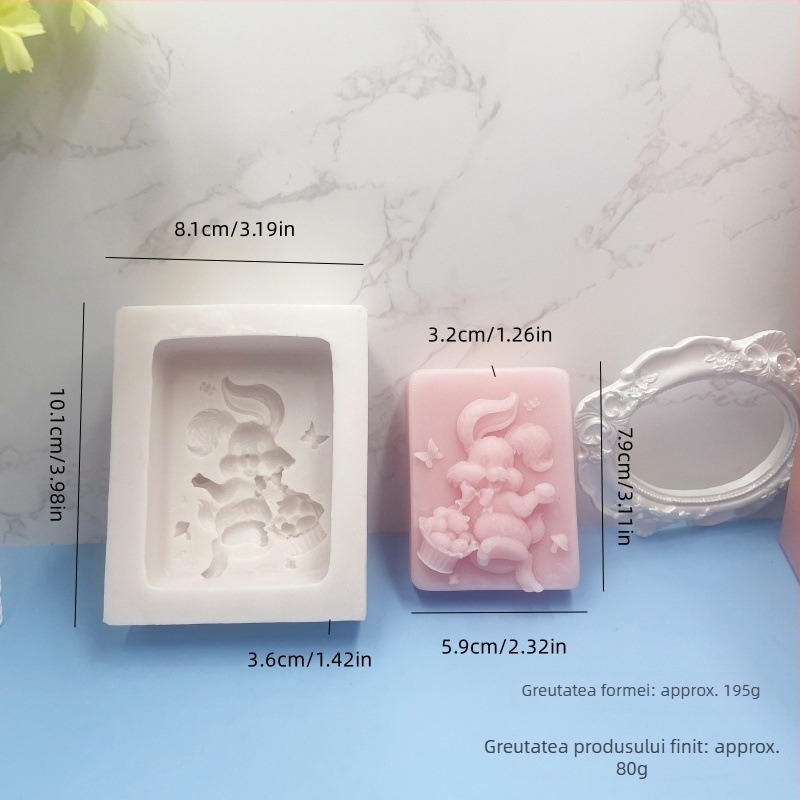 Formă din silicon în formă de iepuraș pentru săpun și prăjituri; formă neregulată; material: silicon; potrivită pentru rășină epoxidică și lumânări aromatice