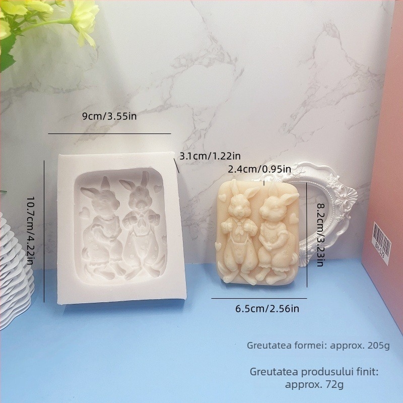 Formă din silicon în formă de iepuraș pentru săpun și prăjituri; formă neregulată; material: silicon; potrivită pentru rășină epoxidică și lumânări aromatice