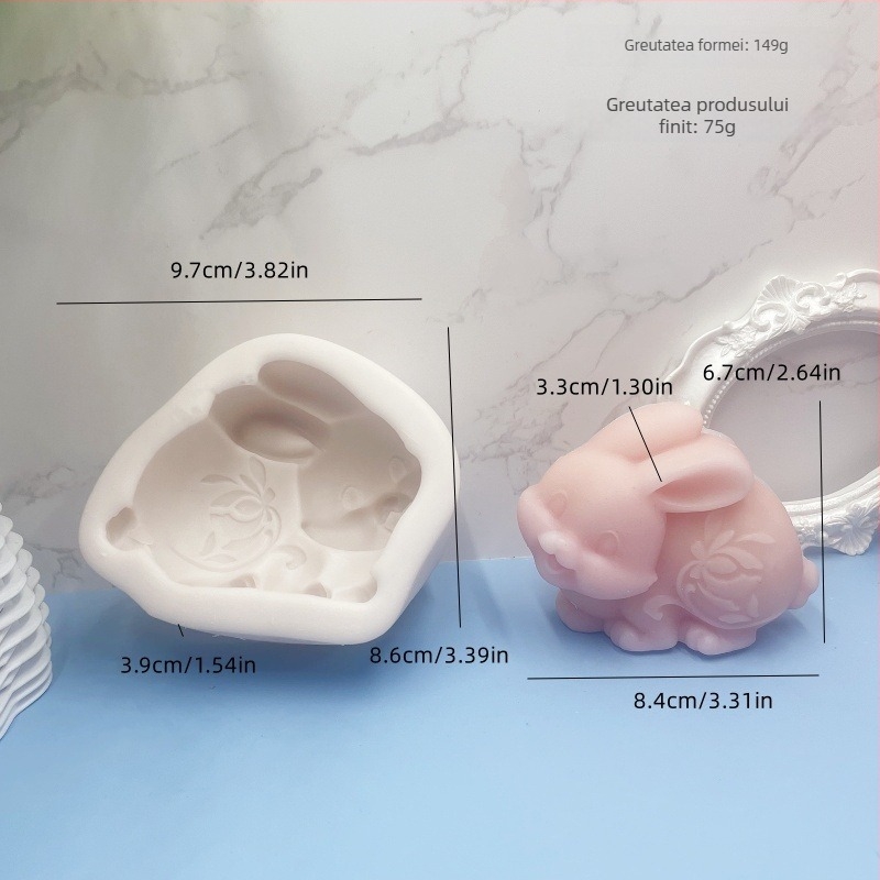 Formă din silicon în formă de iepuraș pentru săpun și prăjituri; formă neregulată; material: silicon; potrivită pentru rășină epoxidică și lumânări aromatice