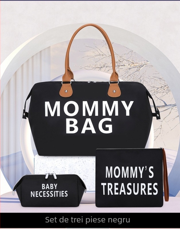 Set de trei genți pentru scutece, geantă din pânza pentru mămici, impermeabilă, ultra-ușoară, separare umed/uscat