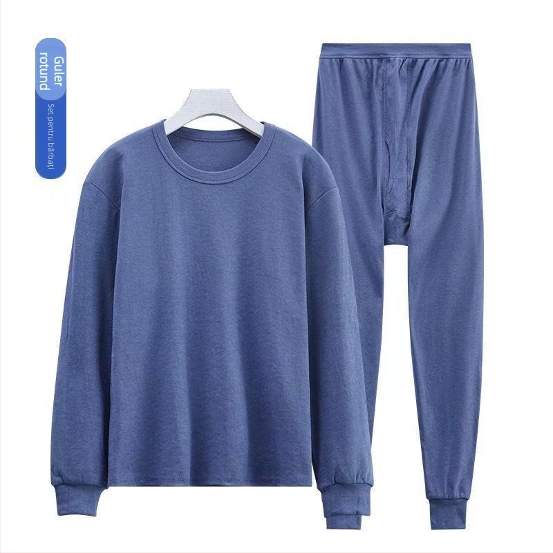 Set termic pentru bărbați din bumbac 100%, din două piese, talie înaltă, căldură medie, grosime medie