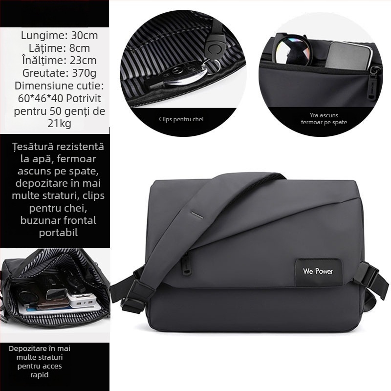 Geantă crossbody pentru bărbați, stil stradal, din nailon, impermeabilă, ultraușoară, încap 11 inch laptop