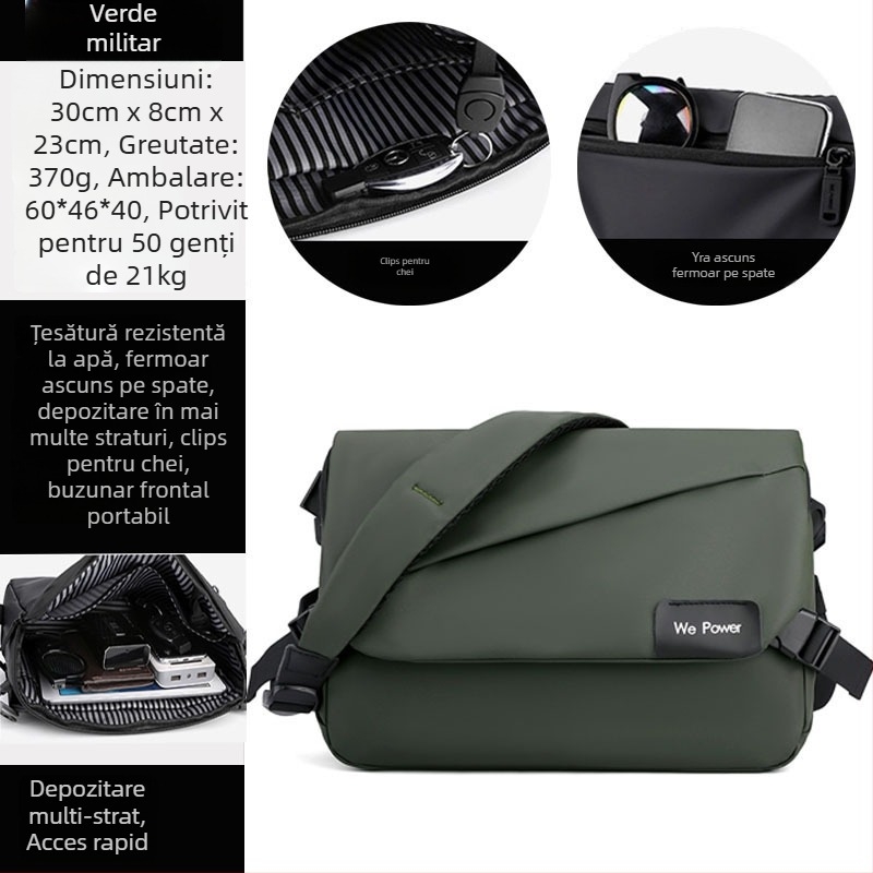 Geantă crossbody pentru bărbați, stil stradal, din nailon, impermeabilă, ultraușoară, încap 11 inch laptop