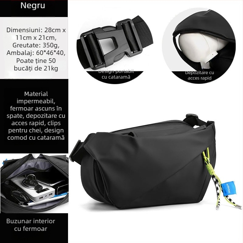 Geantă crossbody pentru bărbați, stil stradal, din nailon, impermeabilă, ultraușoară, încap 11 inch laptop