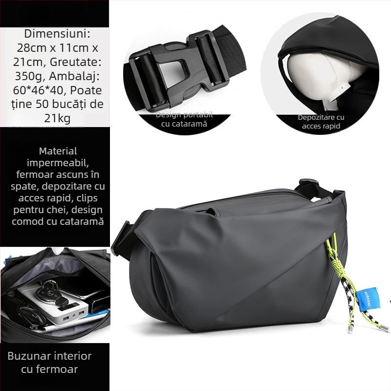 Geantă crossbody pentru bărbați, stil stradal, din nailon, impermeabilă, ultraușoară, încap 11 inch laptop
