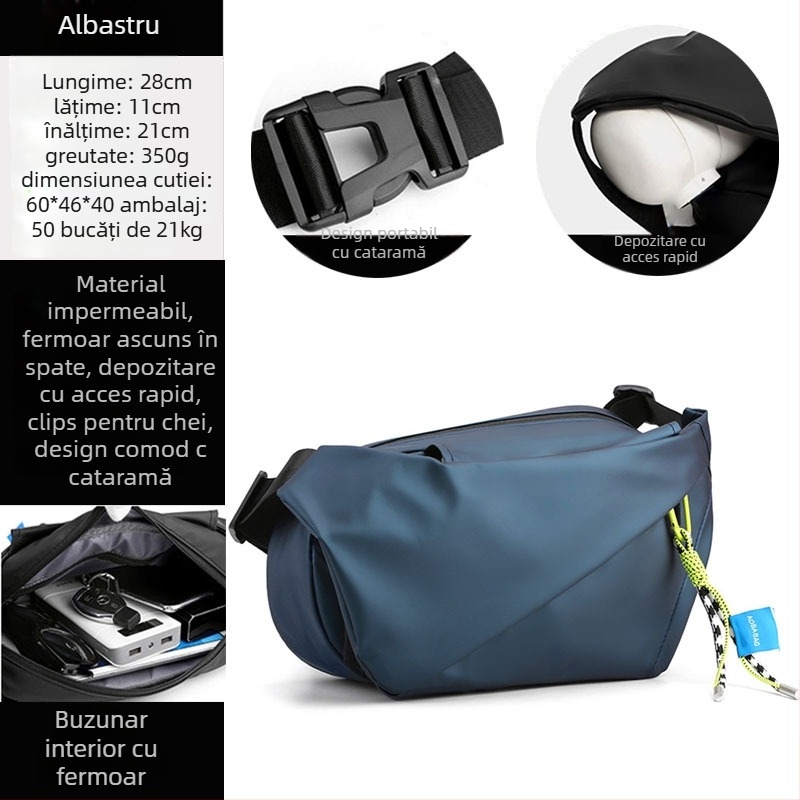 Geantă crossbody pentru bărbați, stil stradal, din nailon, impermeabilă, ultraușoară, încap 11 inch laptop