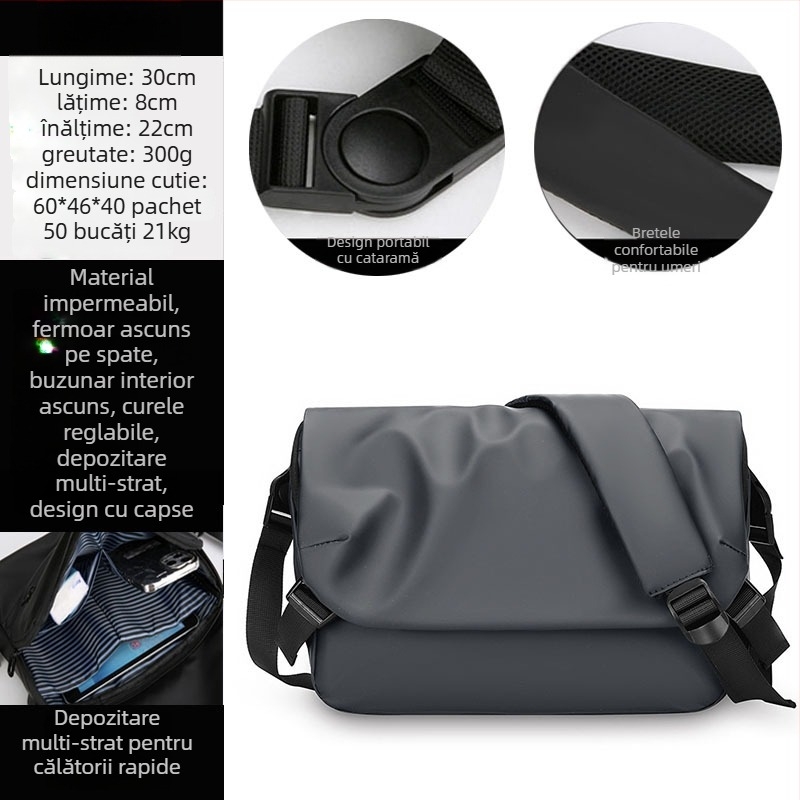 Geantă crossbody pentru bărbați, stil stradal, din nailon, impermeabilă, ultraușoară, încap 11 inch laptop