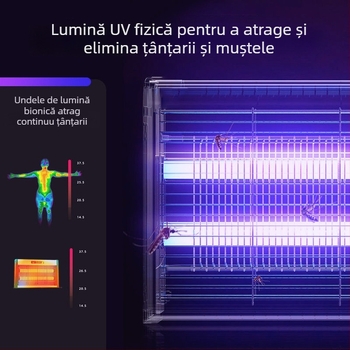 Lampa electrică pentru omorârea țânțarilor cu lumină mov, destinată restaurantelor și hotelurilor, tensiune înaltă, sigură și silențioasă, pentru spații comerciale interioare.