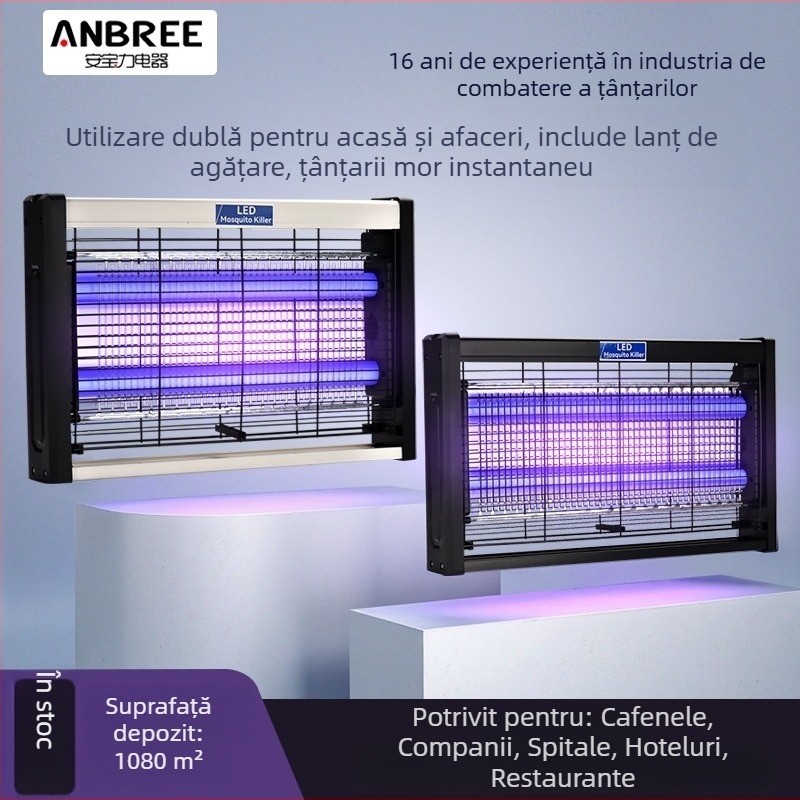Lampa electrică pentru omorârea țânțarilor cu lumină mov, destinată restaurantelor și hotelurilor, tensiune înaltă, sigură și silențioasă, pentru spații comerciale interioare.