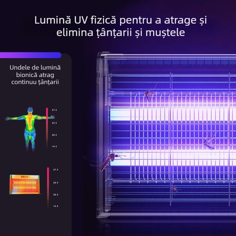Lampa electrică pentru omorârea țânțarilor cu lumină mov, destinată restaurantelor și hotelurilor, tensiune înaltă, sigură și silențioasă, pentru spații comerciale interioare.