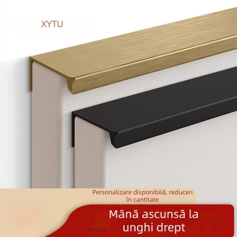 Mânere invizibile cu unghi drept pentru uși de dulap și sertare, aliaj de aluminiu, model 07b, oxidare anodică, stil modern minimalist