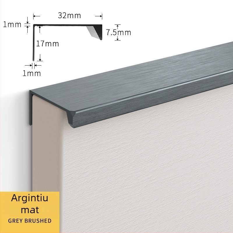 Mânere invizibile cu unghi drept pentru uși de dulap și sertare, aliaj de aluminiu, model 07b, oxidare anodică, stil modern minimalist