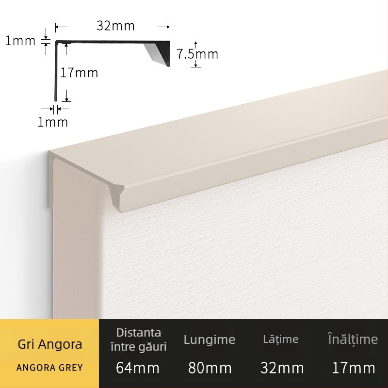 Mânere invizibile cu unghi drept pentru uși de dulap și sertare, aliaj de aluminiu, model 07b, oxidare anodică, stil modern minimalist