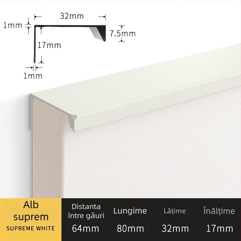 Mânere invizibile cu unghi drept pentru uși de dulap și sertare, aliaj de aluminiu, model 07b, oxidare anodică, stil modern minimalist