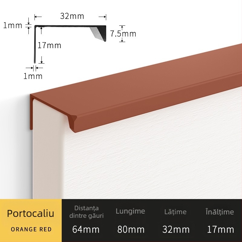 Mânere invizibile cu unghi drept pentru uși de dulap și sertare, aliaj de aluminiu, model 07b, oxidare anodică, stil modern minimalist