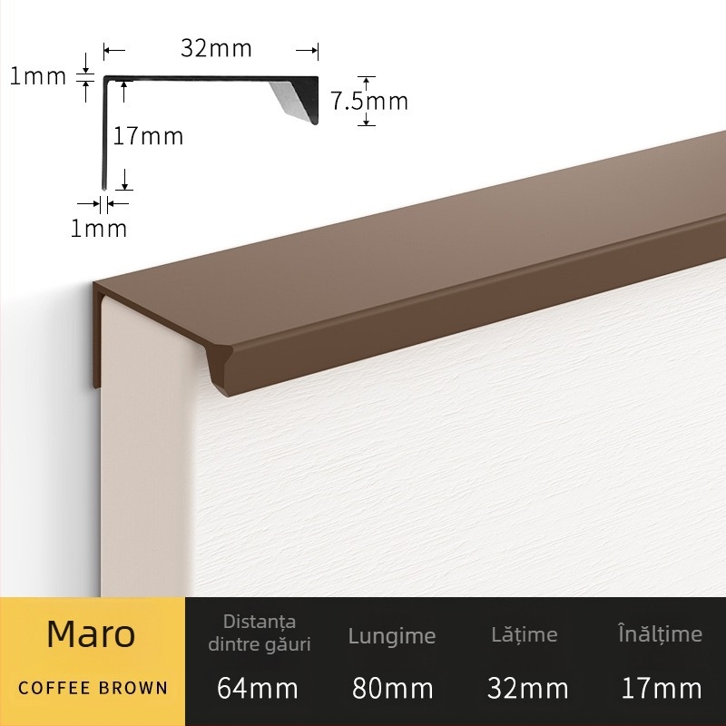 Mânere invizibile cu unghi drept pentru uși de dulap și sertare, aliaj de aluminiu, model 07b, oxidare anodică, stil modern minimalist