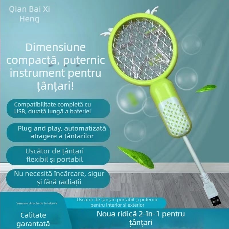 Swatter electric pentru țânțari cu LED, alimentare USB, acoperire 41-60㎡, plasă Ni-Zn-Fe