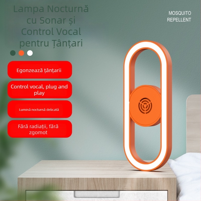 Lampa de noapte cu ultrasunete controlată vocal inteligentă – Repelent pentru țânțari, alimentare la priză, acoperire 10 m², LED, carcasă ABS, fără baterie