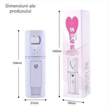 Dispozitiv portabil de hidratare cu pulverizare – pulverizare rece, ceață nano, baterie încorporată 300–500 mAh, timp de pulverizare până la 10 s, treapta 1