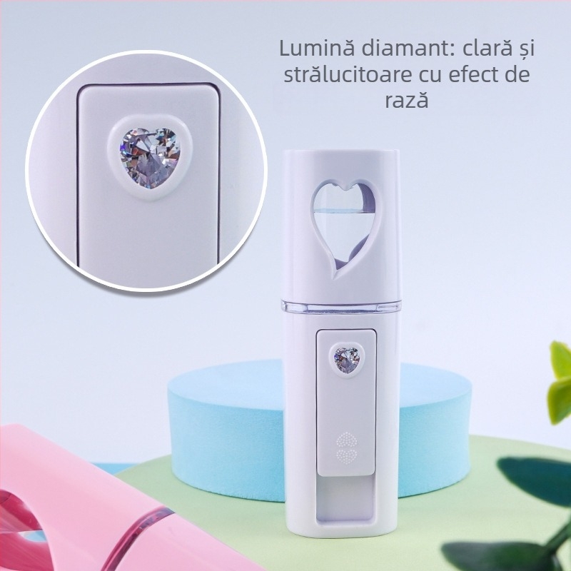 Dispozitiv portabil de hidratare cu pulverizare – pulverizare rece, ceață nano, baterie încorporată 300–500 mAh, timp de pulverizare până la 10 s, treapta 1