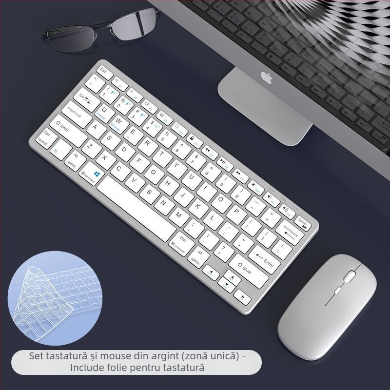 Set tastatură și mouse Bluetooth, fără fir, reîncărcabil, silențios, pentru notebook și tabletă, conectivitate USB/2.4G/Bluetooth, mouse optic